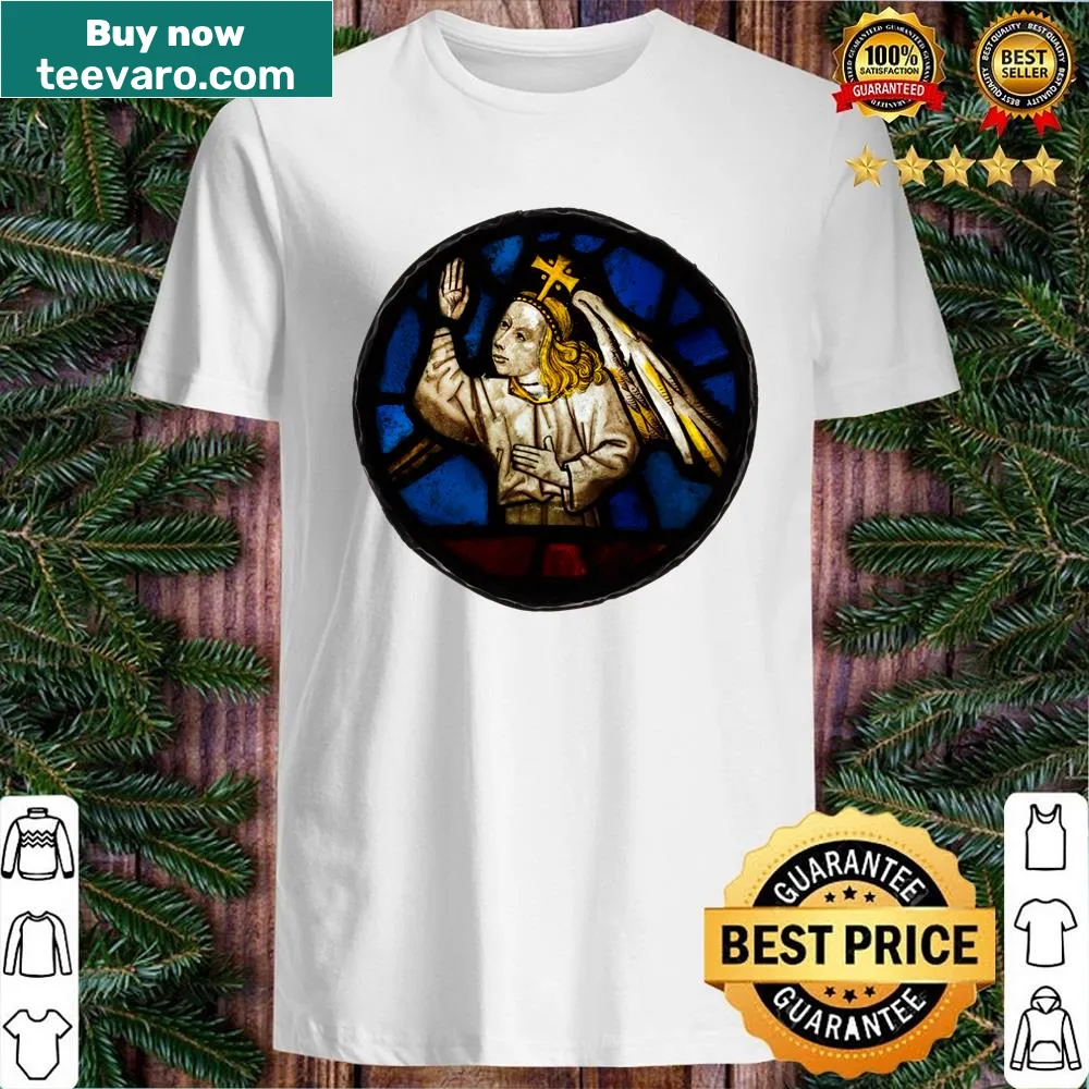 Illustrated angel roundel design on T-shirt