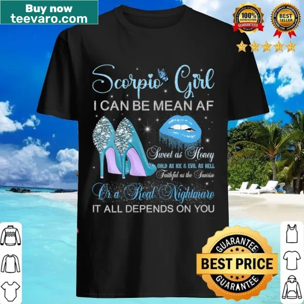 Scorpio-themed design with high heels and lips on women's V-neck T-shirt
