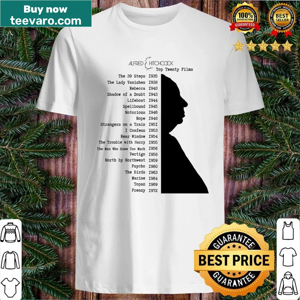Vintage shirt featuring a list of Alfred Hitchcock's top twenty films