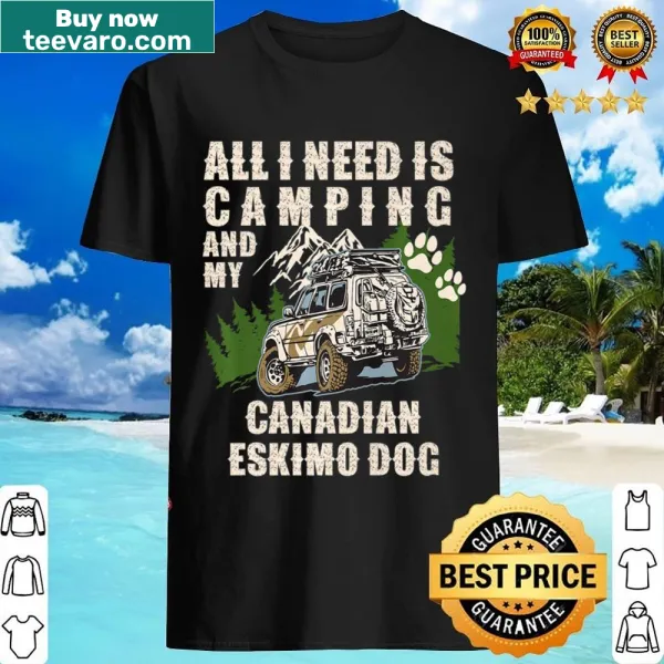 Camping-themed shirt featuring a Canadian Eskimo dog
