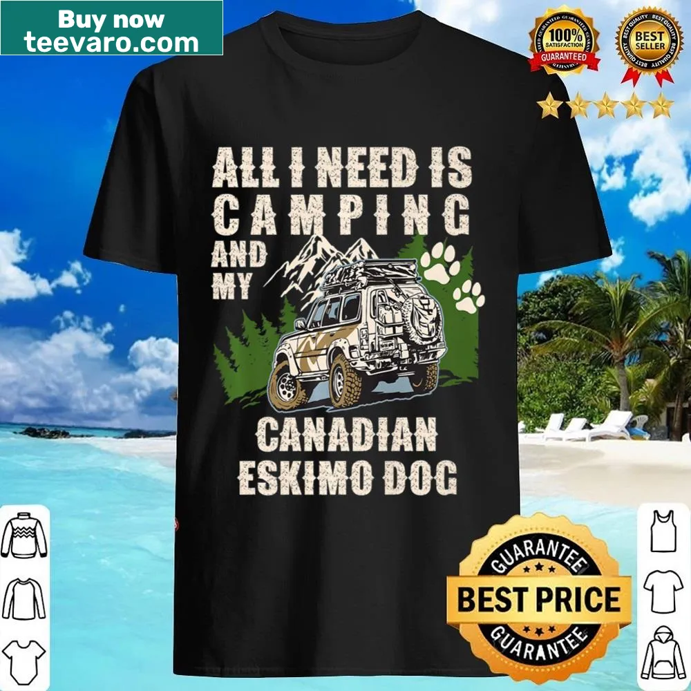 Camping-themed shirt featuring a Canadian Eskimo dog