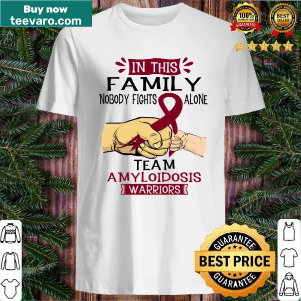 Shirt with the phrase 'Nobody Fights Alone' promoting awareness for Amyloidosis