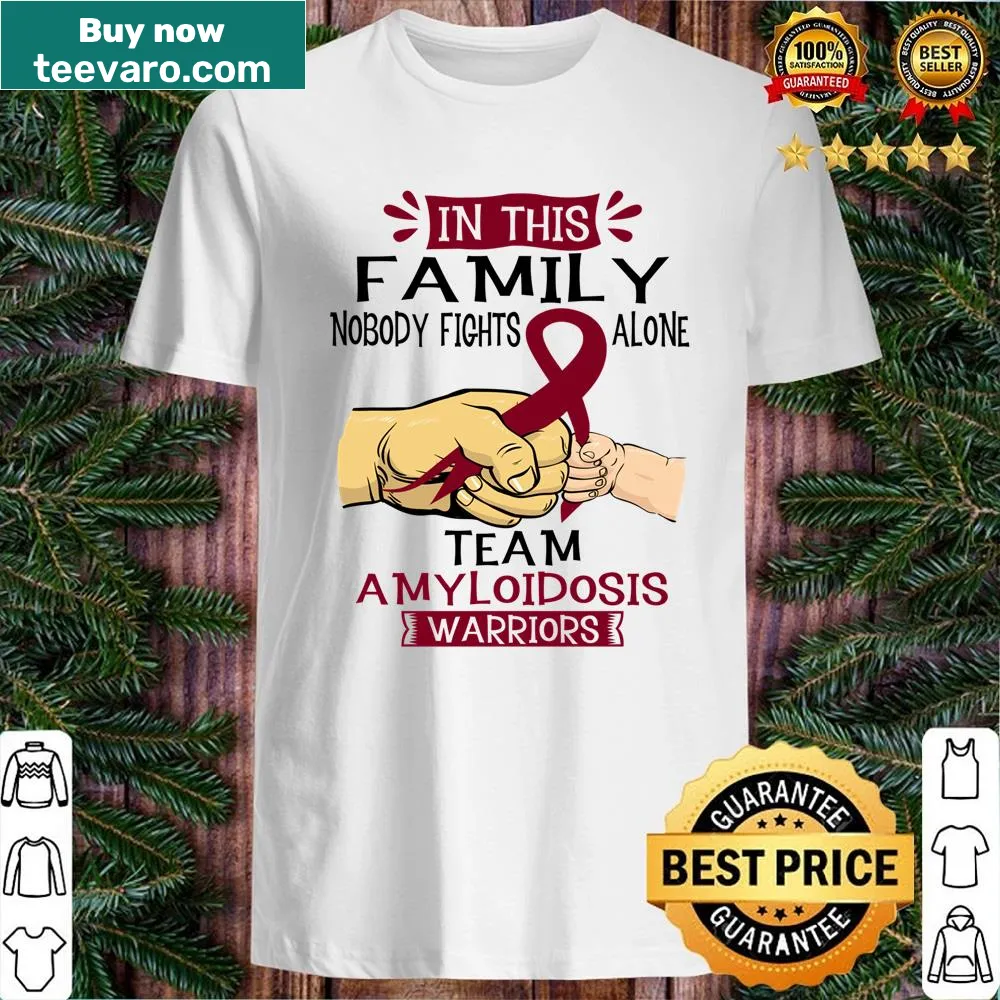 Shirt with the phrase 'Nobody Fights Alone' promoting awareness for Amyloidosis