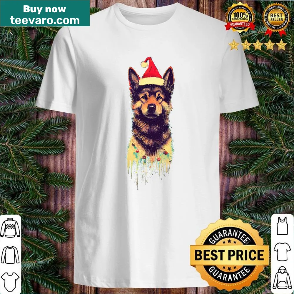 Illustrated Christmas shirt featuring a German Shepherd portrait