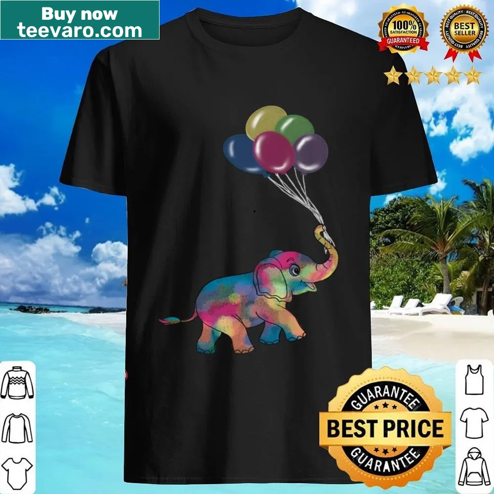 Whimsical shirt with an elephant and colorful balloons illustration