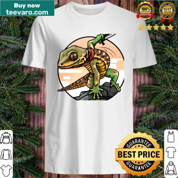 Gecko Warrior shirt with playful cartoon design