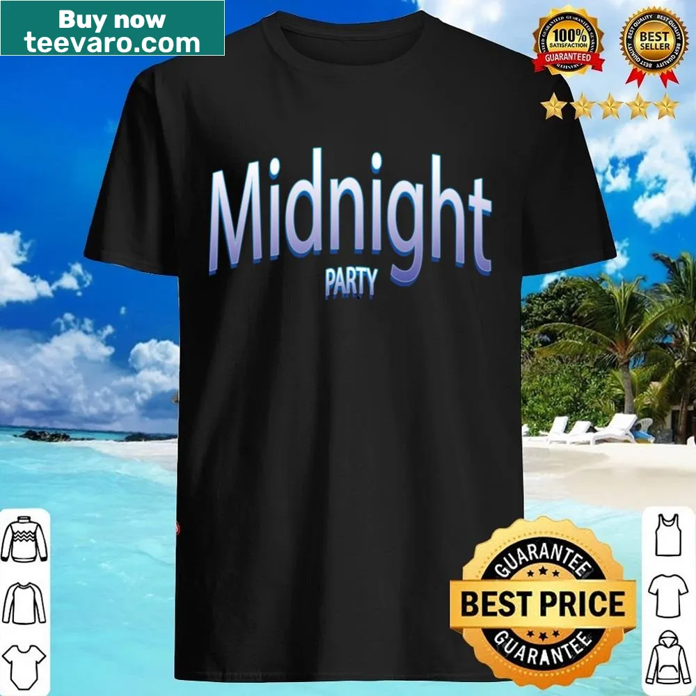 Playful midnight party shirt featuring a whimsical music-themed illustration.