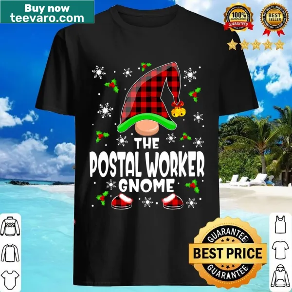 Festive postal worker gnome illustration for a family Christmas shirt