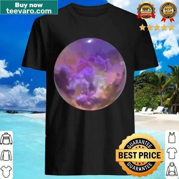 Minimalist shirt with abstract purple crystal sphere design.