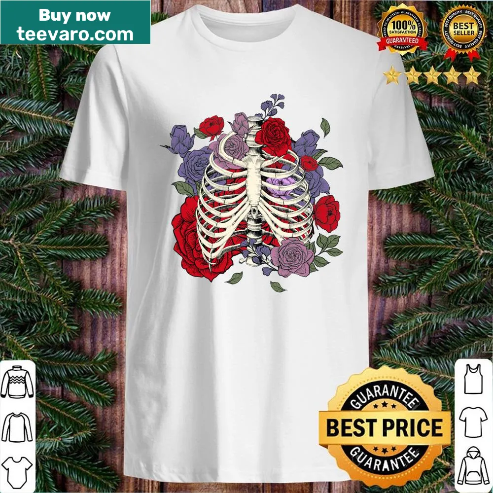 Vintage floral anatomy design featuring ribs on a t-shirt