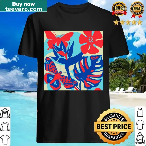 Abstract art shirt featuring flowers and butterflies design