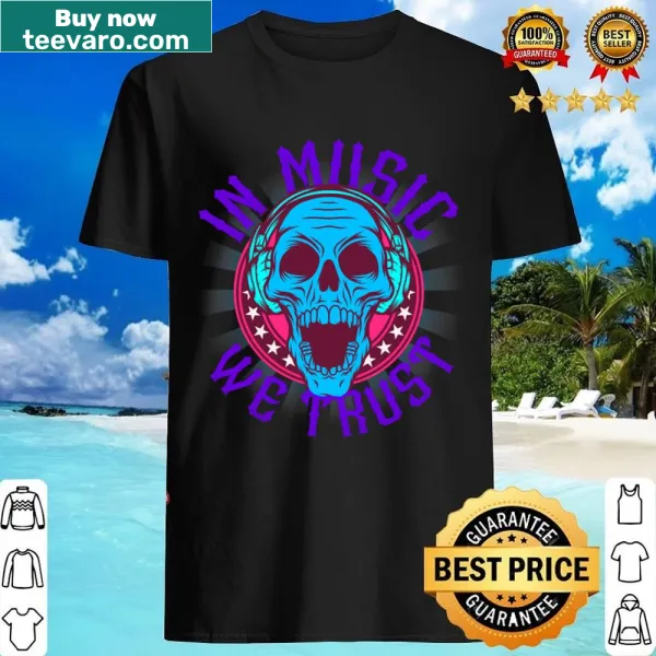 Edgy shirt with a skull graphic wearing headphones