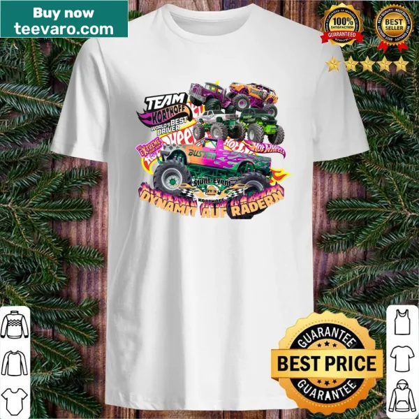 Cartoon monster cars graphic on a fun t-shirt