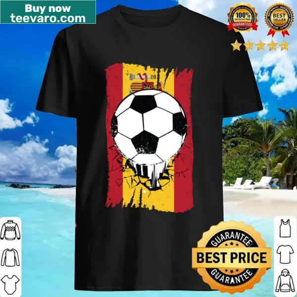 Vintage Spanish flag shirt with football design and distressed finish.