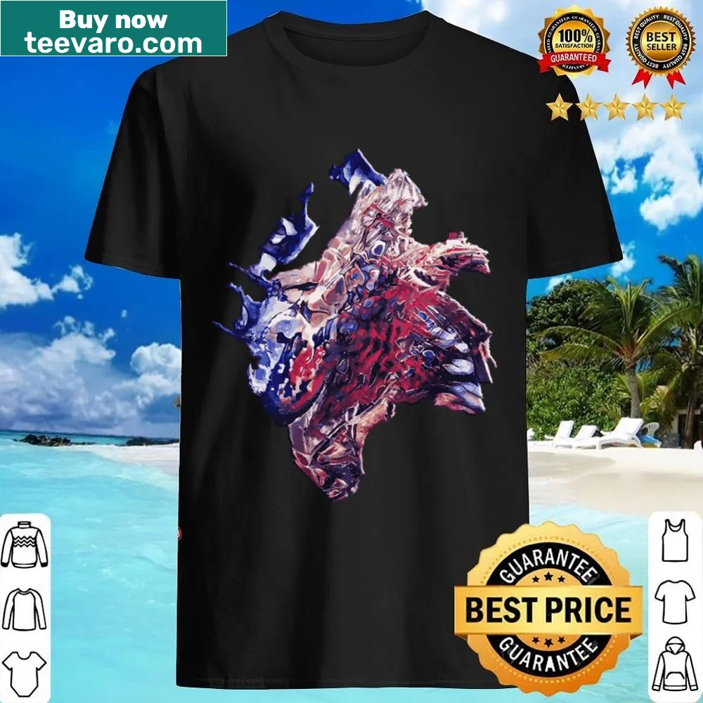 Shirt with a bizarre, colorful alien skin design