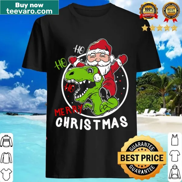 Funny dinosaur Santa Christmas shirt for kids