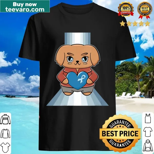 V-neck shirt with golden retriever anime illustration for diabetes awareness