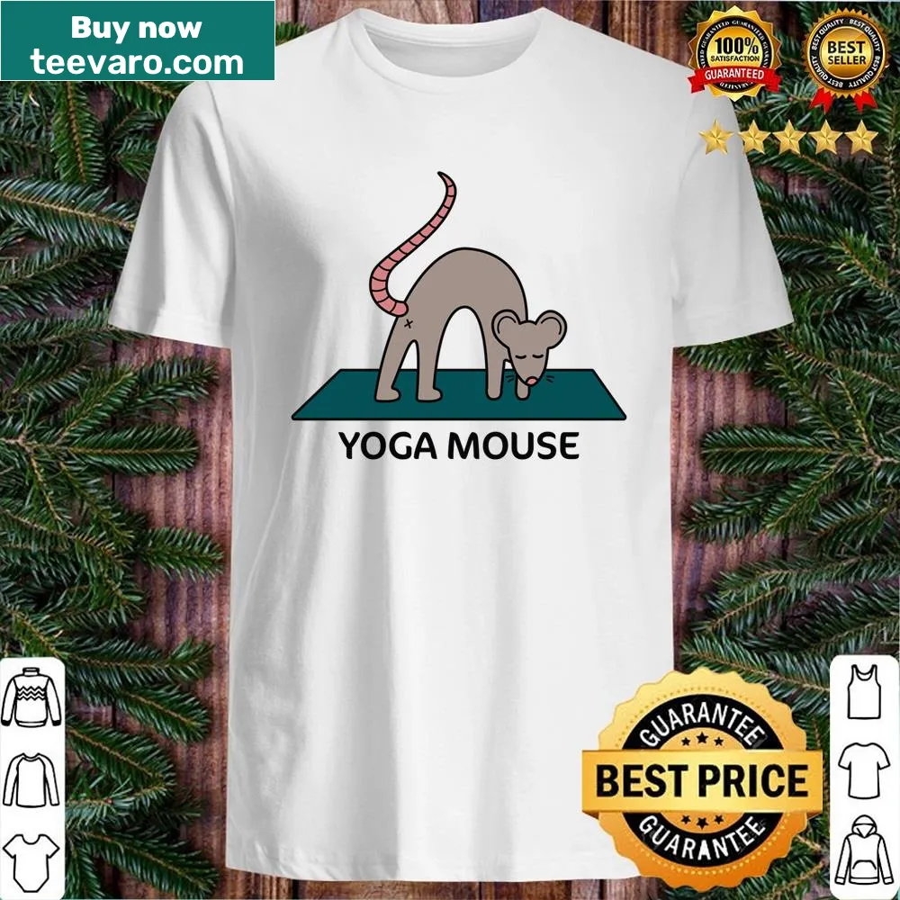 Cartoon yoga mouse shirt promoting fitness
