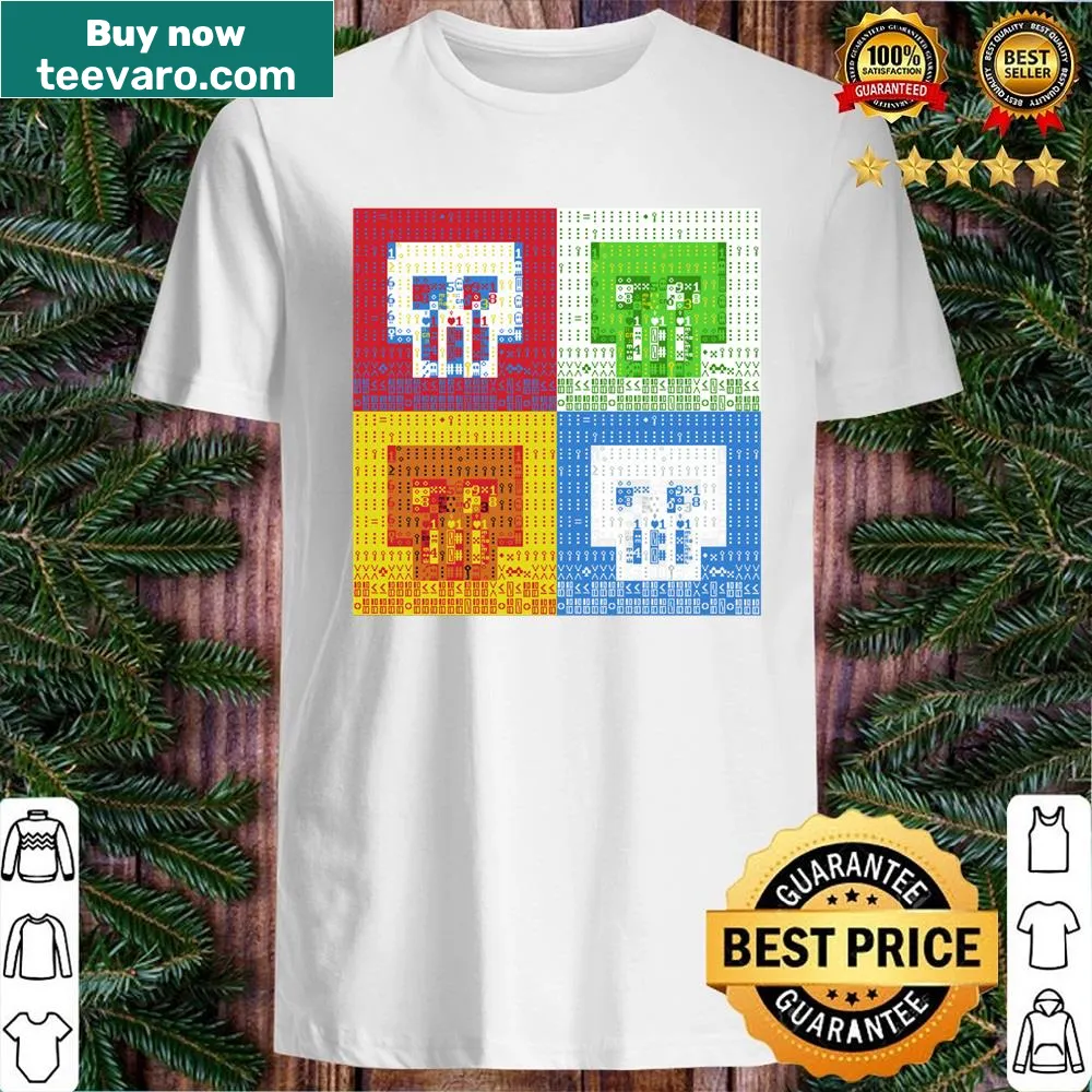 ASCII graphic of a smolskull inspired by Warhol on a shirt