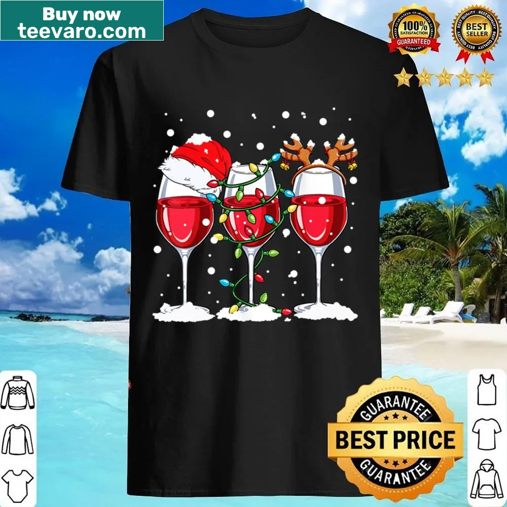 Festive Christmas shirt with Santa, reindeer, and lights illustration