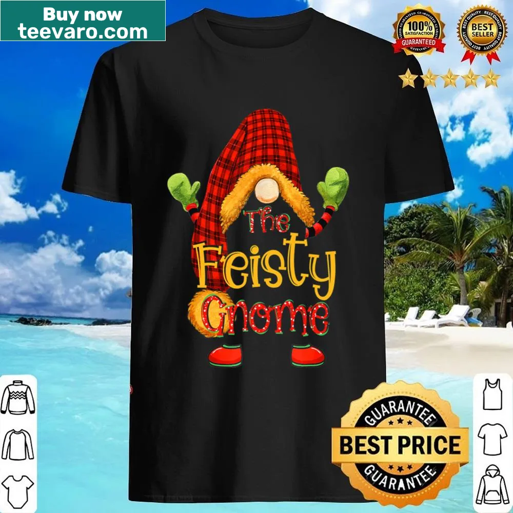 Cute gnome design in buffalo plaid for matching family Christmas shirts