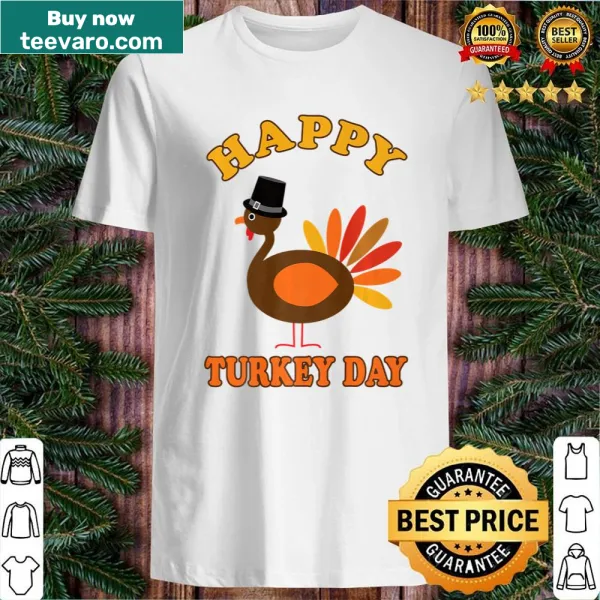 Thanksgiving-themed shirt with 'Happy Turkey Day' text.