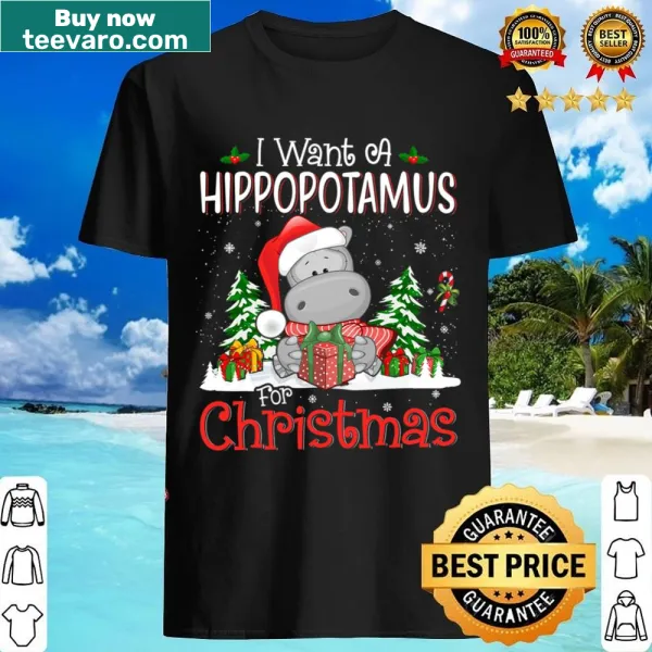 Whimsical Christmas shirt with hippo illustration for kids