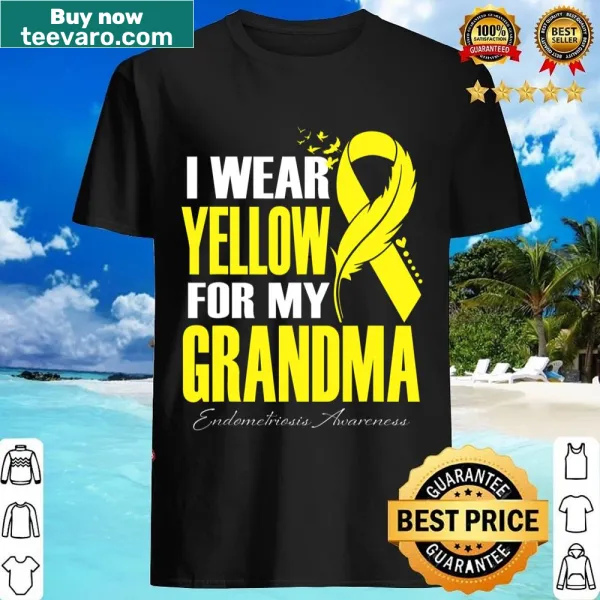 Awareness shirt with feather graphic and 'I Wear Yellow For My Grandma' text
