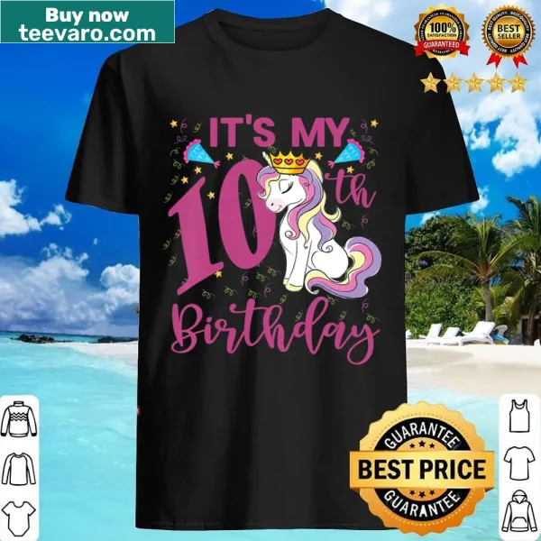 Unicorn-themed birthday shirt for 10-year-olds
