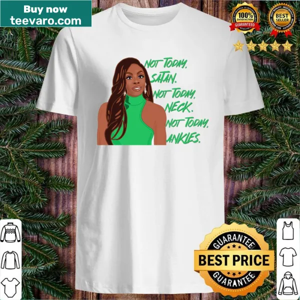 Shirt with humorous saying 'Not Today Satan'