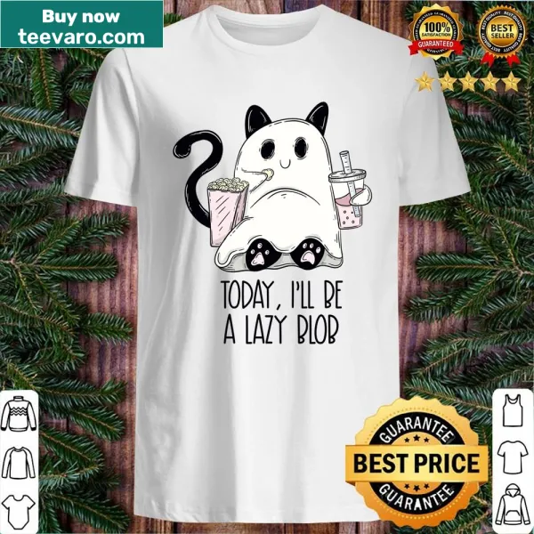 Cartoon ghost cat graphic with humorous text about laziness
