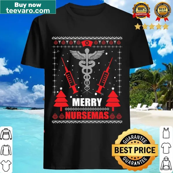 Humorous shirt for nurses with an ugly Christmas theme.