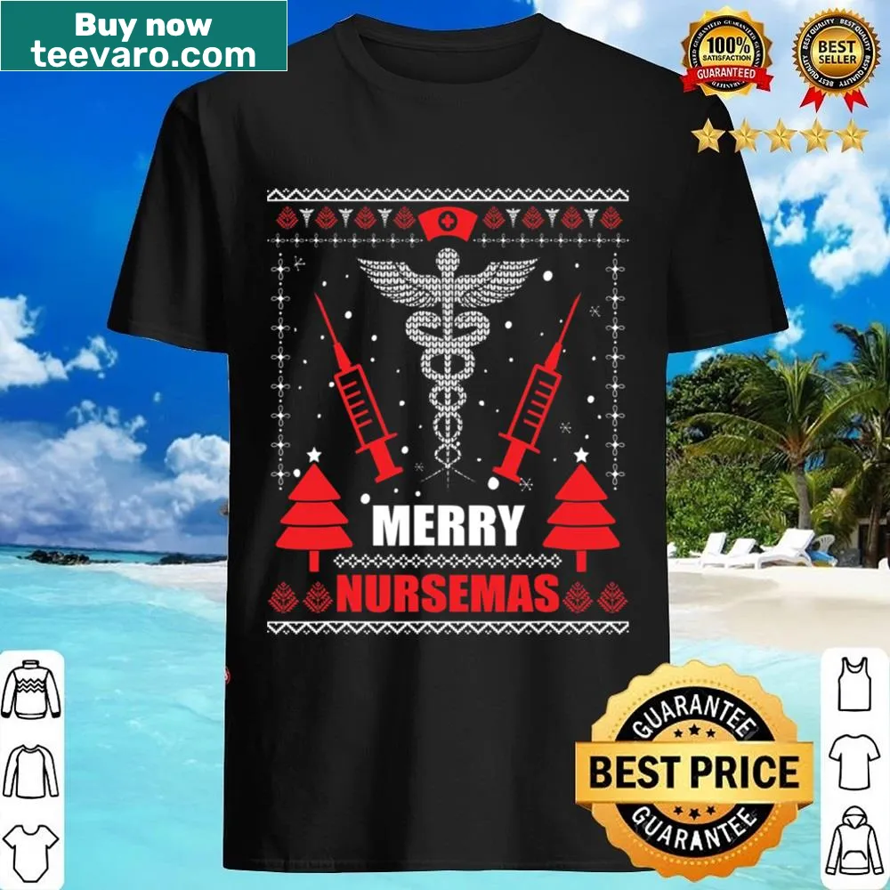 Humorous shirt for nurses with an ugly Christmas theme.