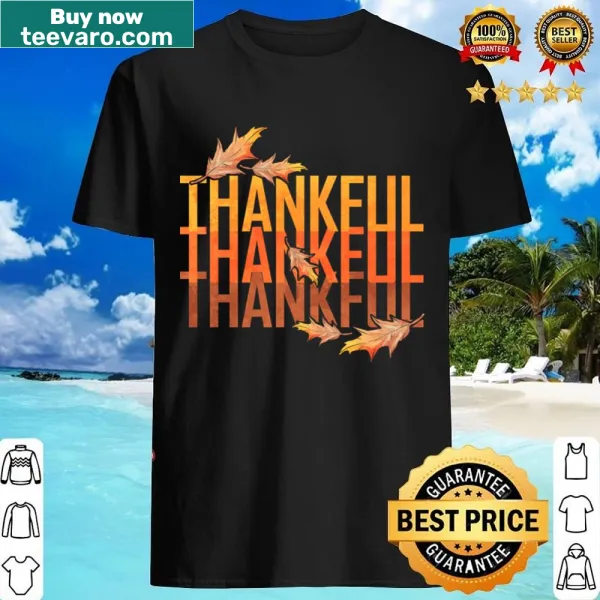 Vintage shirt with a brown leaves thankful logo for Thanksgiving