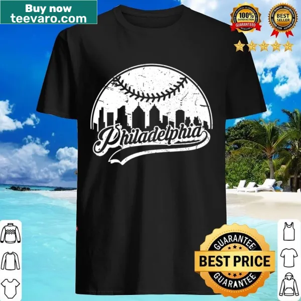 Vintage Philadelphia baseball skyline design on a t-shirt