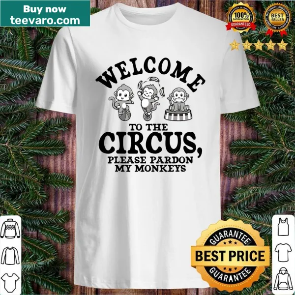 Illustrated wild animal shirt with monkeys and circus theme