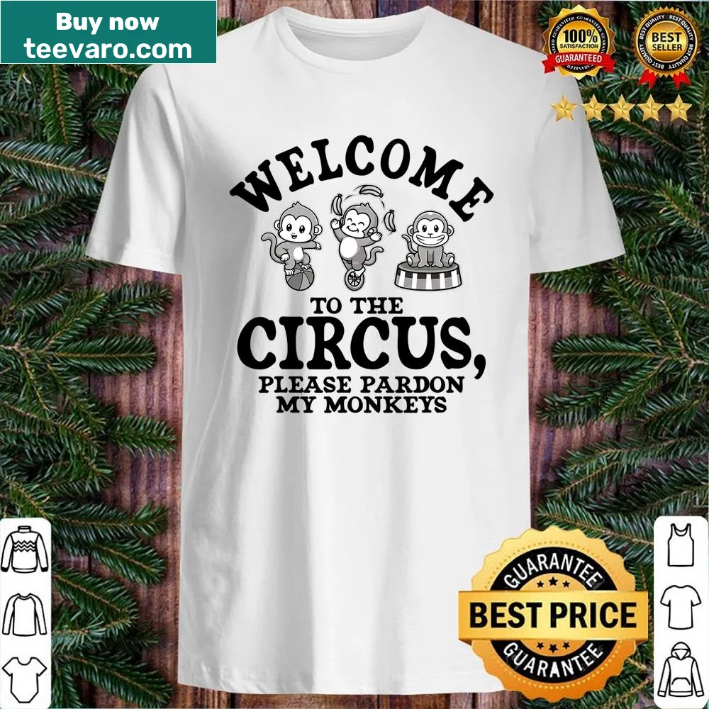 Illustrated wild animal shirt with monkeys and circus theme
