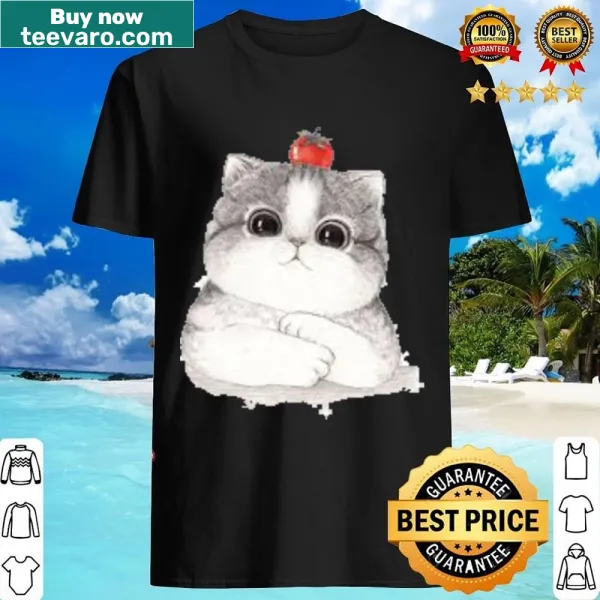 Illustrated shirt featuring a cat and an owl in a playful design
