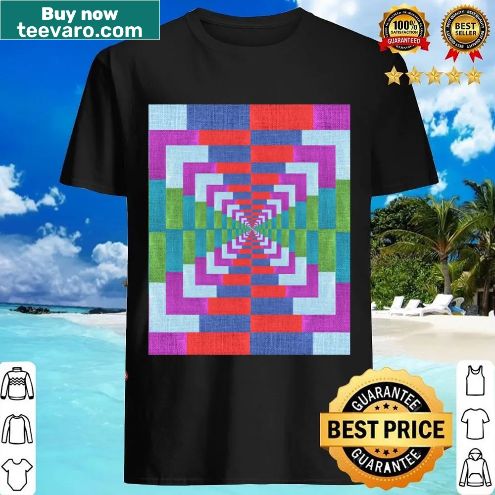 Patchwork graphic t-shirt with a mix of bold patterns and colors