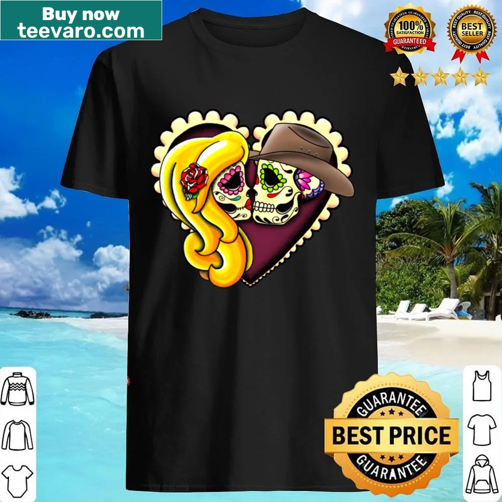 Sugar skull couple kissing design for Day of the Dead T-shirt
