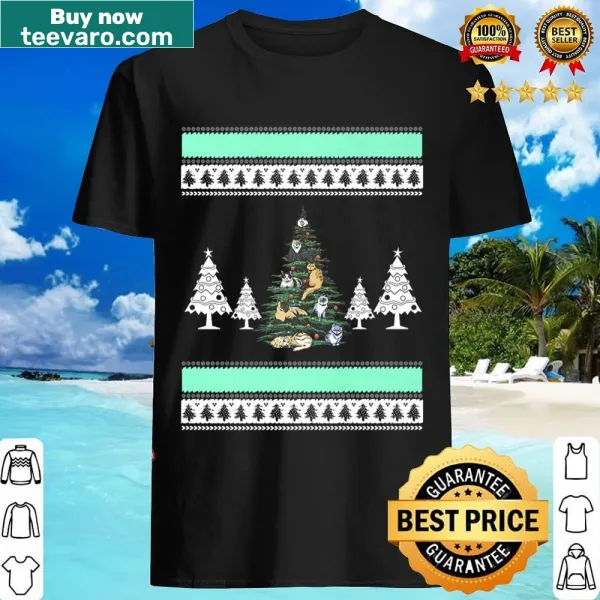 Festive shirt featuring a cat and a Christmas tree design