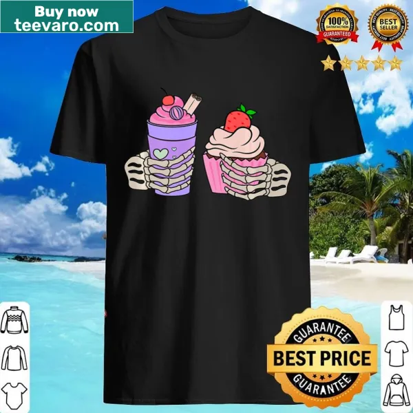 Cupcake and vanilla latte skull cartoon design on a shirt