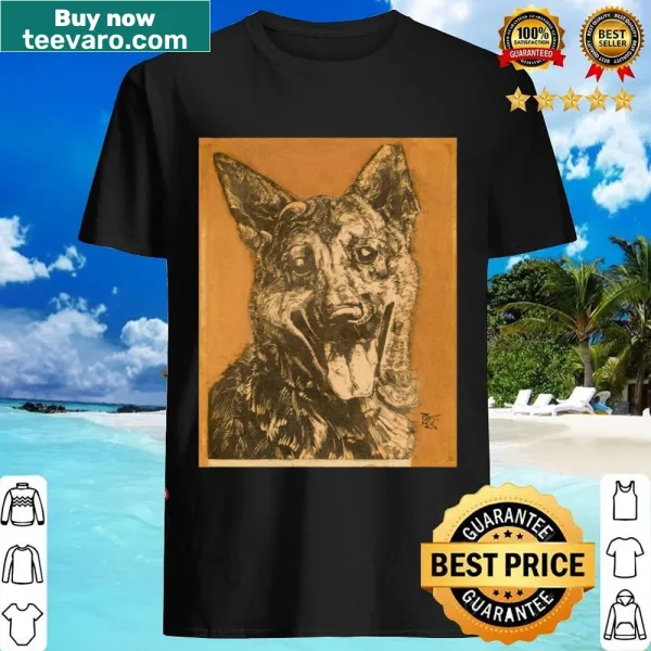 Vintage print of a German Shepherd dog on a shirt