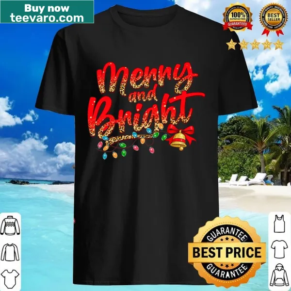 Family matching pajamas shirt with 'Merry and Bright' text and lights