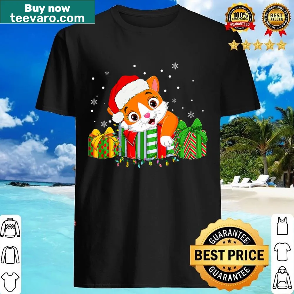 Cute Christmas shirt featuring Santa cat and lights design
