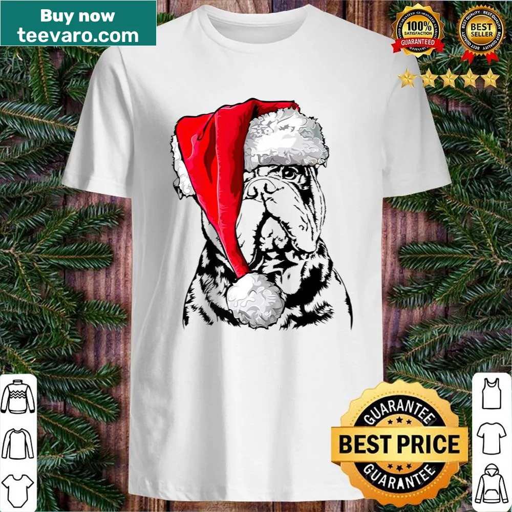 Cute Christmas shirt with Olde English Bulldog in Santa hat