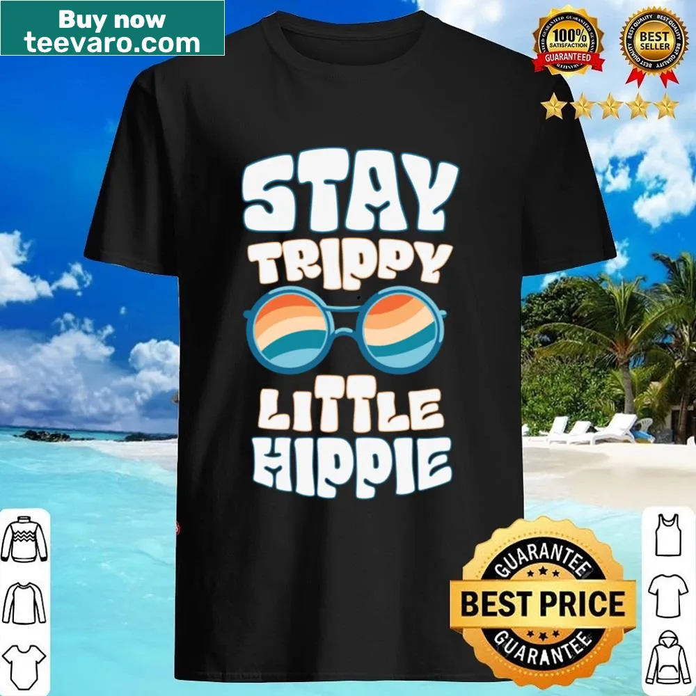 Distressed vintage-style shirt with 'Stay Trippy Little Hippie' print