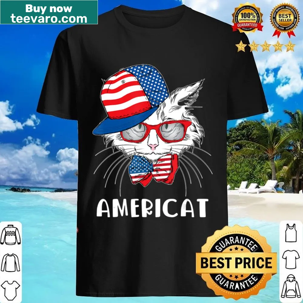 Funny cat shirt with American flag design for July 4th
