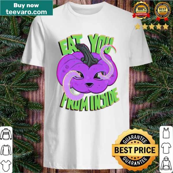 Whimsical cat with an alien pumpkin illustration on a T-shirt.