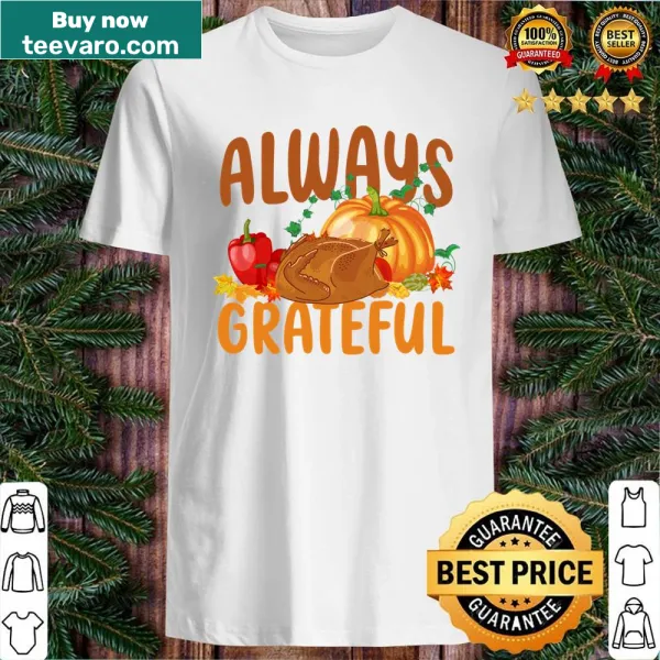 Illustrated Thanksgiving shirt with a message of gratitude